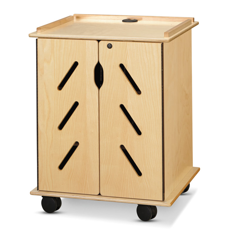 Heavy-Duty Black and Natural Wood Laptop Storage Cart