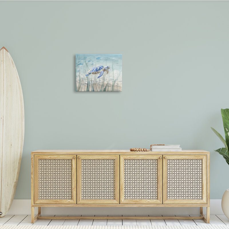 Baby Sea Turtle Blue Speckled Aquatic Animal Ocean Stretched Canvas Wall Art by Danhui Nai, 16" H x 20" W, Wrapped Canvas