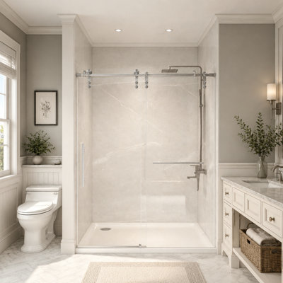 56-60" W x 76" H Frameless Sliding Shower Door, 5/16" Tempered Glass, Brushed Nickel