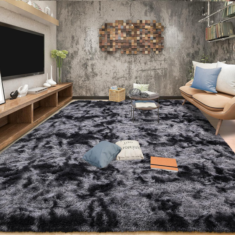 Extra-Large Luxury Soft Tie-Dye Shag Area Rug, Dark Gray, Rectangle 10' x 14'