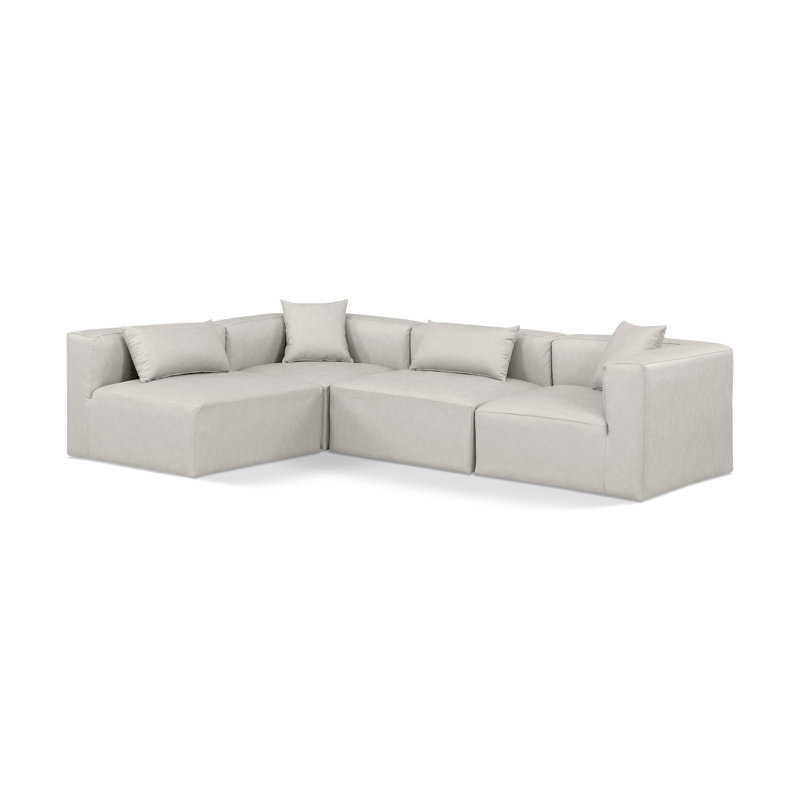 Houswerth Upholstered L-Shaped Sectional Reversible, Cream Vegan Leather