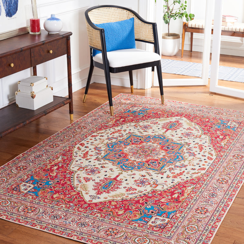 Tapis 107 antidérapant rouge / beige, Rectangle 4 pi x 6 pi