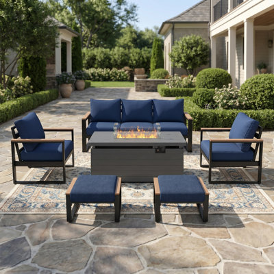 Ensemble de mobilier d'extérieur en aluminium avec table de foyer, canapé d'extérieur toutes saisons pour jardin, cour, porche ou balcon