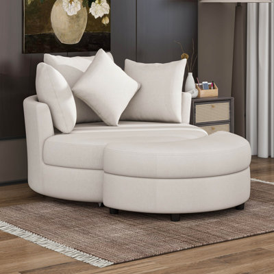 360 Degree Swivel Accent Barrel Chair With Storage Ottoman And 4 Cushions, Modern Chenille Upholstered Round Leisure Chair