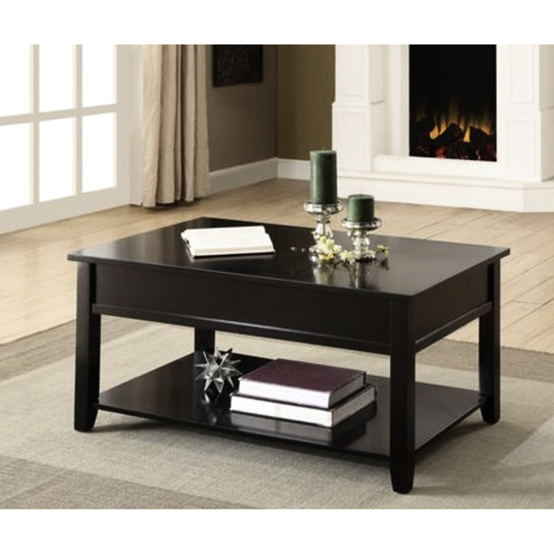 Lift-Top Coffee Table In Black With Ample Storage And Construction Rectangular Shape Hidden Shelf