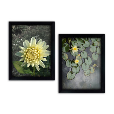 Élégantes peintures décoratives encadrées (2 pièces), 13,8 x 17,7 pouces | 100% verre (0,16 po d'épaisseur) et cadre en bois (1,6 po d'épaisseur) | Impression numérique UV, parfaite pour la décoration intérieure et les amateurs d'art