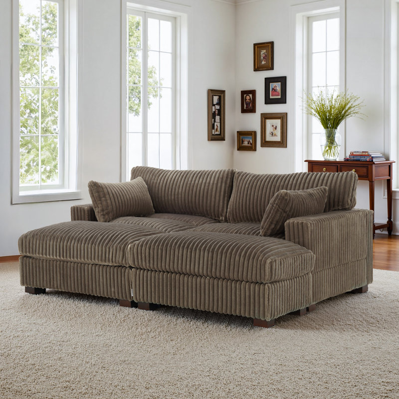Canapé modulaire réversible 3 pièces rembourré en fausse fourrure de lapin brun clair avec repose-pieds 3 pièces