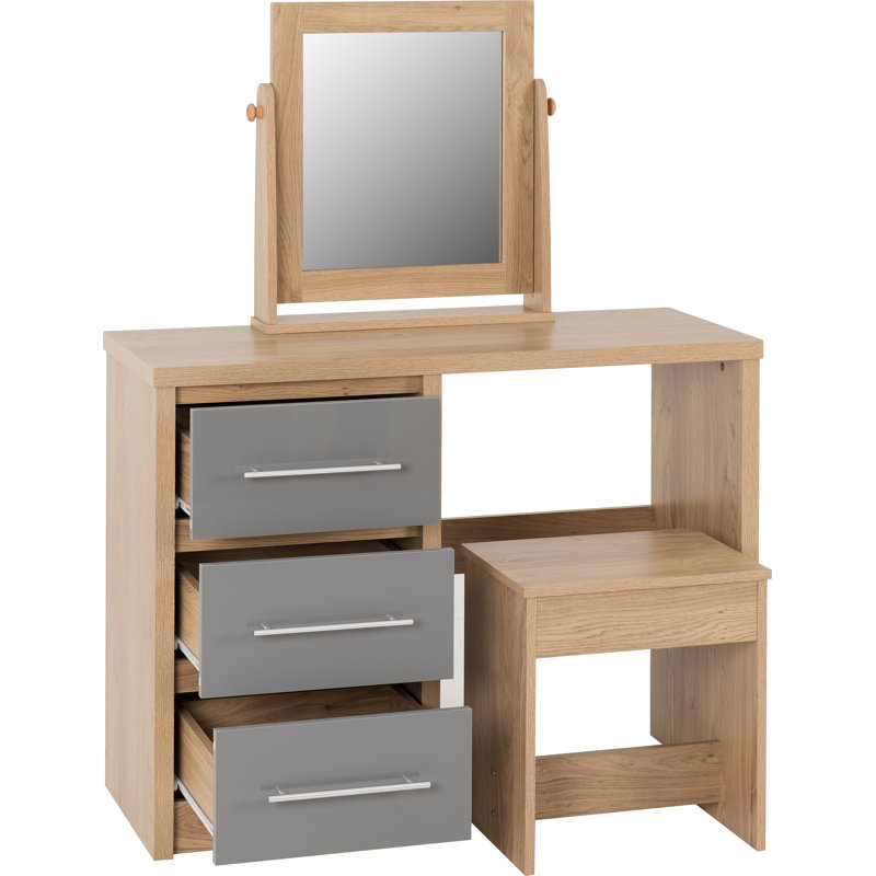 Louisa Dressing Table Set, Grey Gloss/Oak Effect