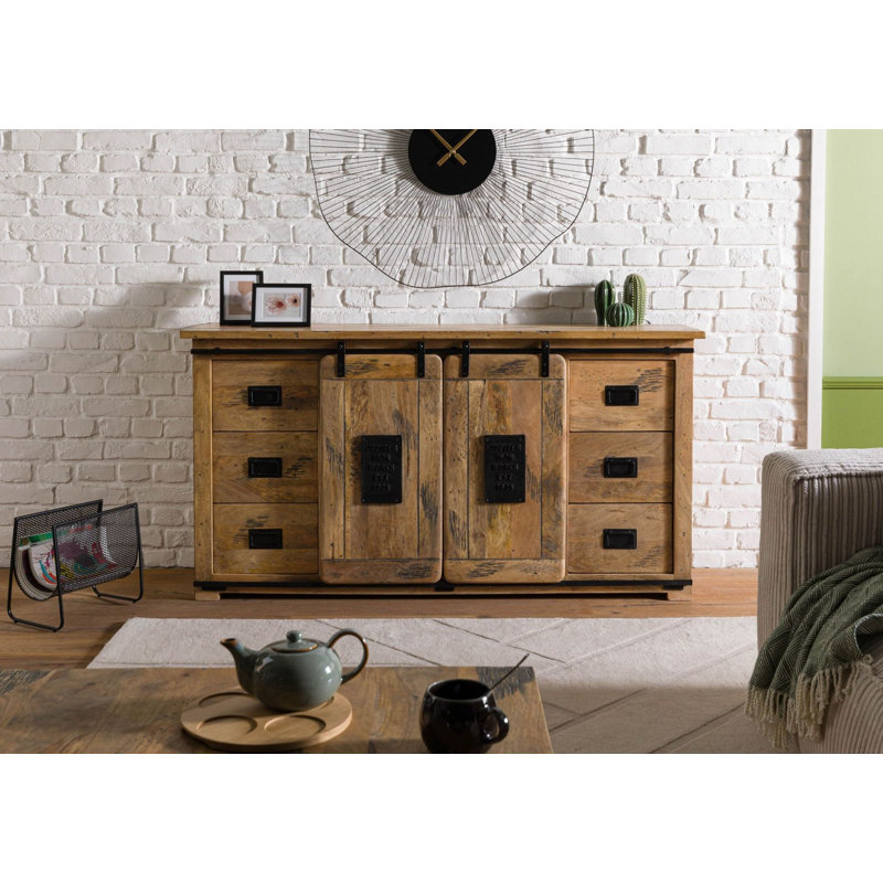 Railway 170cm Solid Wood Sideboard, Natural varnish