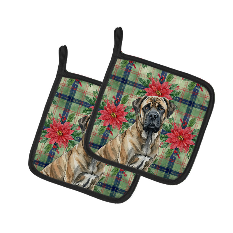 Paire de porte-casseroles Brindle Mastiff Christmas Poinsettas