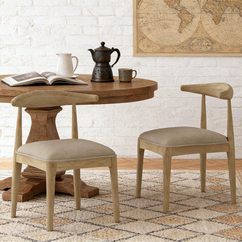 Ensemble de 2 chaises d'appoint rembourrées avec structure en bois d'hévéa de style Mid-Century moderne, ensemble de 2