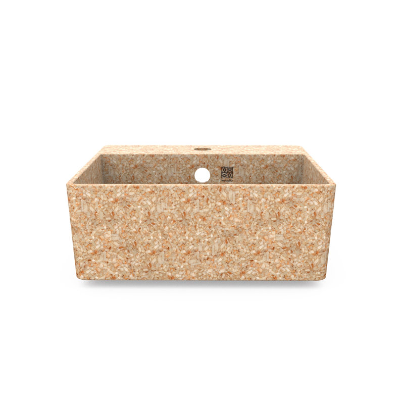 Woodio Cube40 15.748'' Wood Square Bathroom Sink with Overflow, Natural