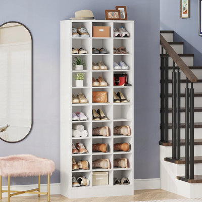 Ten-Tier Wooden Shoe Storage Cabinet with Thirty Storage Cubbies
