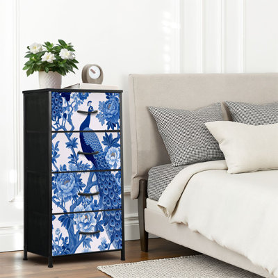 4 Drawer Dresser for Bedroom, Narrow Chest of Drawers, Wooden Top and Study Iron Frame 18"x37.5"-(WxH)