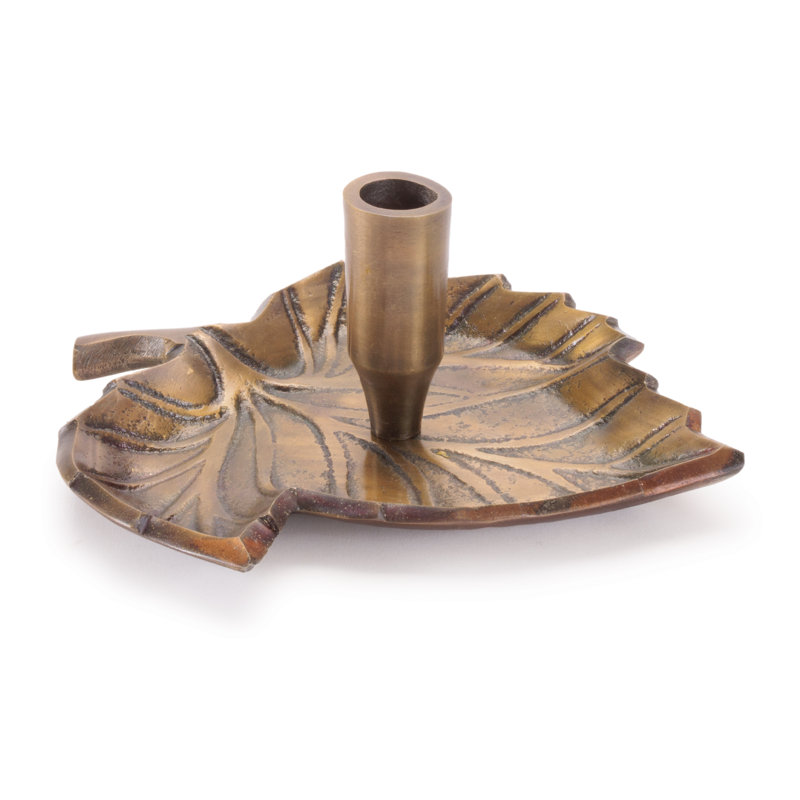 Metal Leaf Taper Candle Holder 5.75"L, 3.2