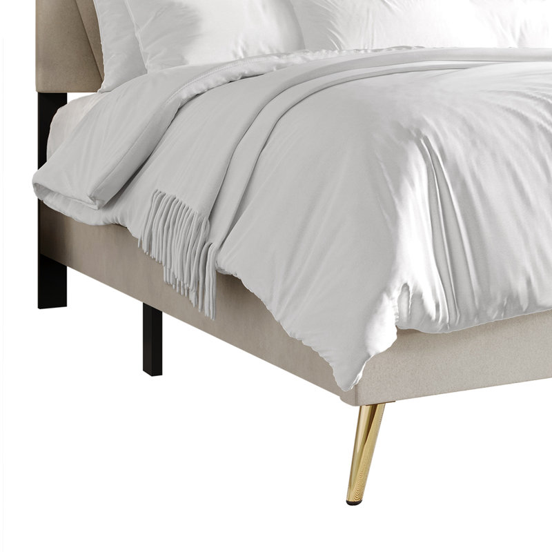 Lit plateforme tapissier Amapola, Double, Beige