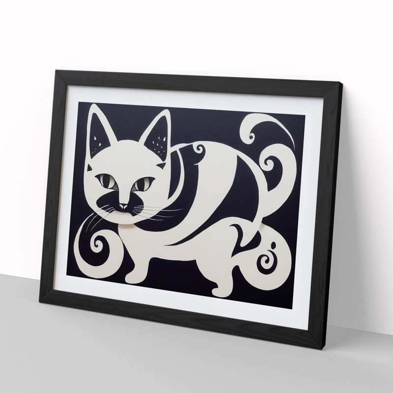 XH1022-9446X Unique Cat Art Abstract - Single Picture Frame Print, Black, 46cm H x 64cm W x 2cm D