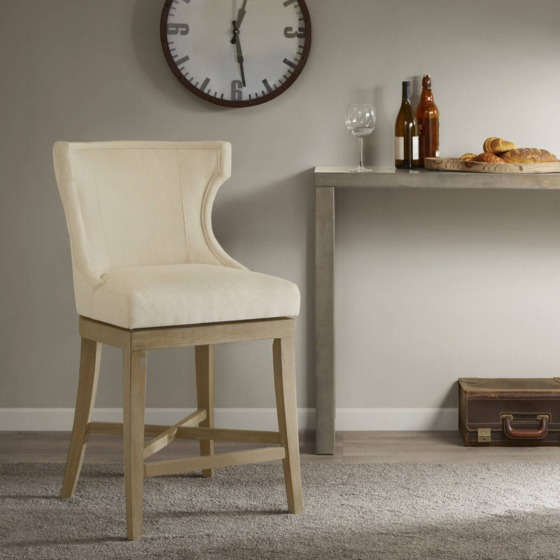 Carson Cream Upholstered Wingback Swivel Counter Stool, Cream, 1