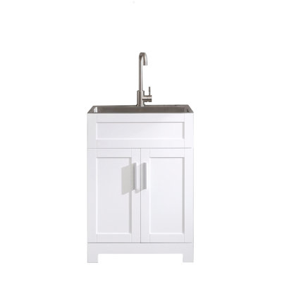 24In White Paint Free Laundry Tub Cabinet W/ Stainless Steel Combo(Update)