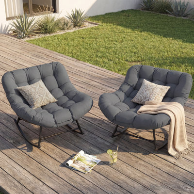 2pcs Outdoor Metal Egg Rocking Chair, Modern Indoor/outdoor Lounge Chair With 6.29" Thick Ergonomic Cushions ( Gray)