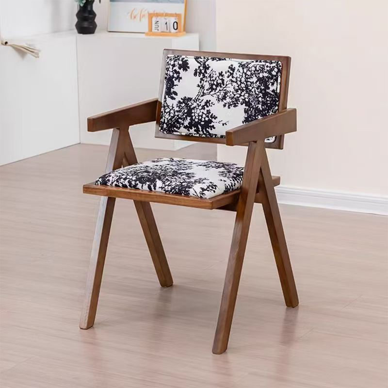 Chaise avec accoudoirs à dossier solide noir et blanc noisette (ensemble de 2), Brun noyer