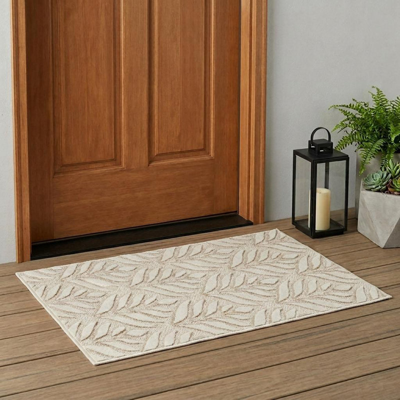 Tapis intérieur floral extérieur gris et ivoire 3 pi x 4 pi