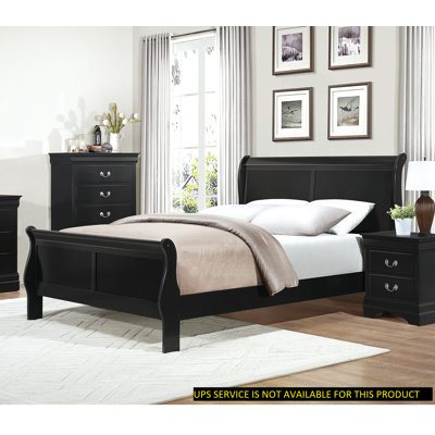 Lit traîneau Louis-Philippe noir, 1 pièce, taille Queen, design traditionnel