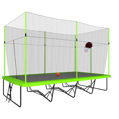 Trampoline rectangulaire avec tubes en acier galvanisé thermolaqué avec système de panier de basketball