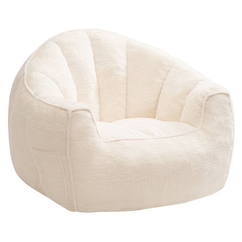 Oversized Bean Bag Chair, Plush Faux Fur Large Lounger, White Faux Fur