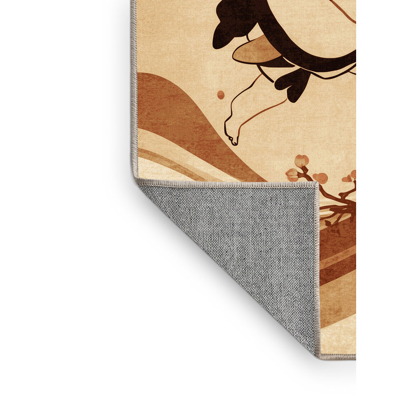 Machine Washable Kareem Traditional Sumo Match Traditional Rug in Brown – Beige Binding, 3x5