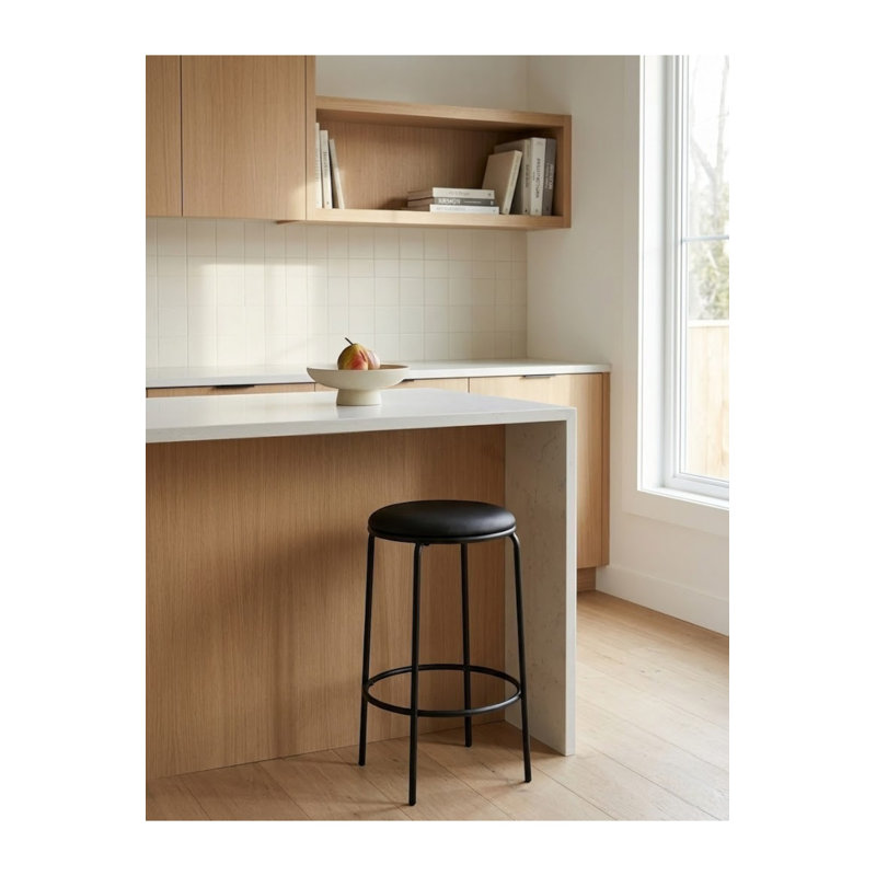 Sly Upholstered Counter Stool with Metal Frame, Black