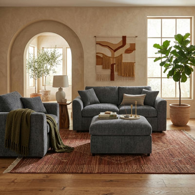 Ensemble de canapé 3 pièces rembourré avec pouf amovible et coussins