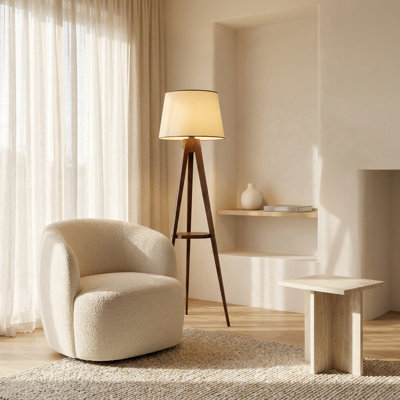 Lampe sur pied Solana avec abat-jour tambour en noyer