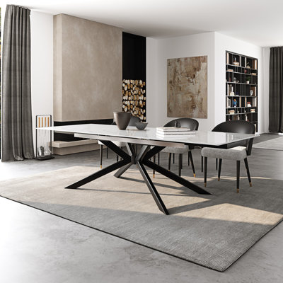Cerinle 78.74'' to 110.24'' Extendable Rectangular Sintered Stone Dining Table for 8-10