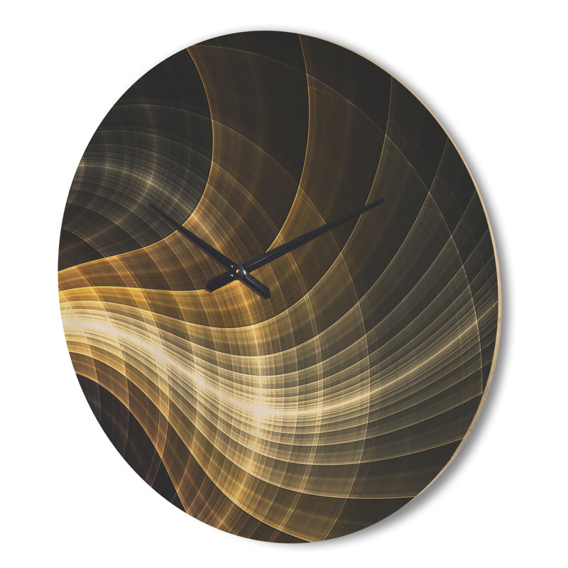 Horloge murale moderne en bois jaune avec lumière fractale, Grand