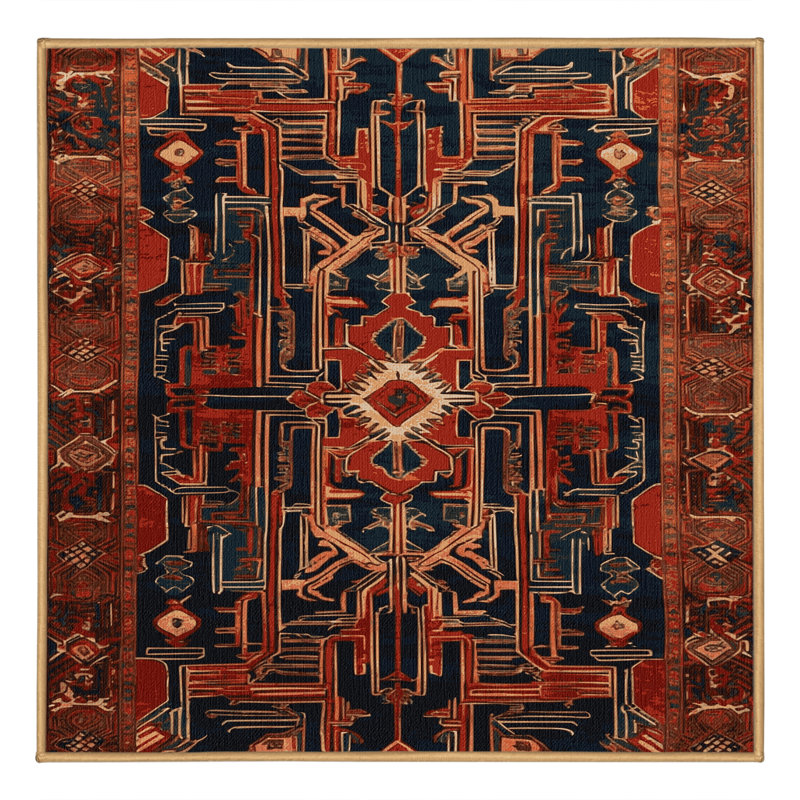 Tapis art déco brun lavable à la machine, Carré 8 pi