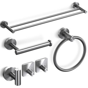 4-Pieces Matte Black Bathroom Hardware Set SUS304 Stainless Steel Round  Wall Mounted - Includes 16 Hand Towel Bar, Toilet Paper Holder, 2 Robe  Towel Hooks,Bathroom Accessories Kit 