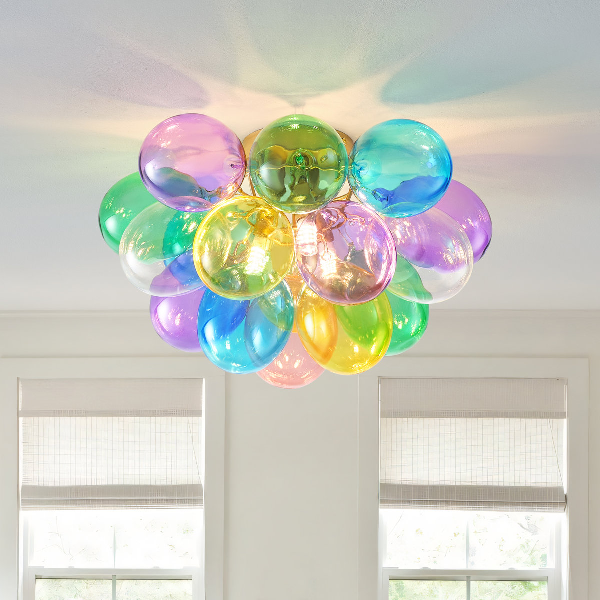 15 Inch 3 Light-Colorful Glass Bubble Ball Swirled Glass Chandelier,