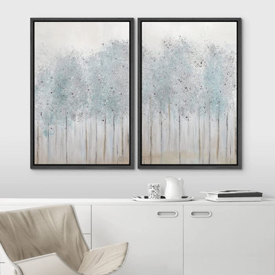 " Foggy Pastely Forest Tree Woodland " 2 - Pieces