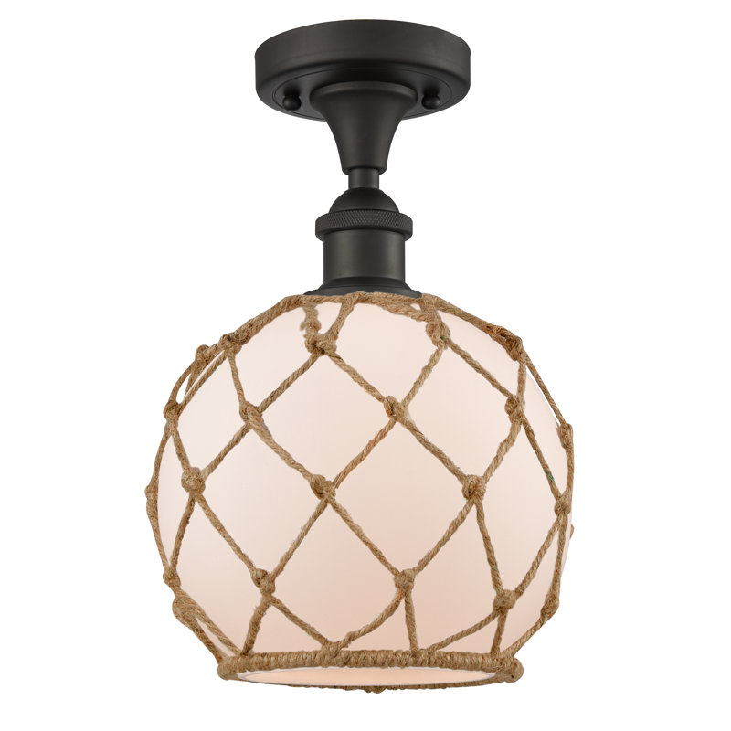Plafonnier semi-encastré 8 po Alma, Blanc/brun, Ampoule non incluse, Bronze huilé