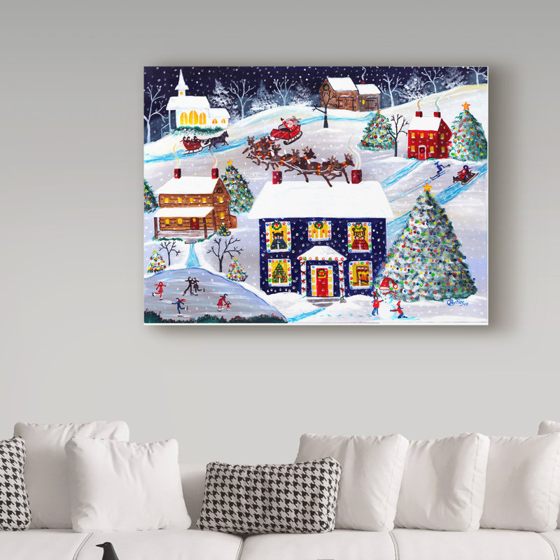«Santa Reindeer Christmas Eve» par Cheryl Bartley, reproduction sur toile, H 35 po x l 47 po x P 2 po
