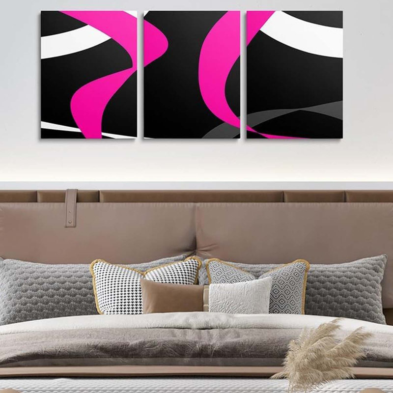 3 Piece Wrapped Canvas Print, Pink