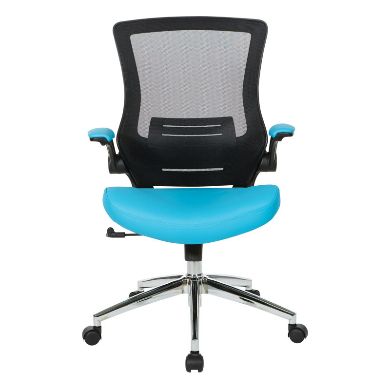 Chaise de travail en similicuir Eliphalet, Noir/bleu