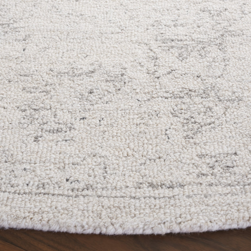 Ebony 928 Hand Tufted Wool/Cotton Floral Rug in Gray/Beige, Round 6'