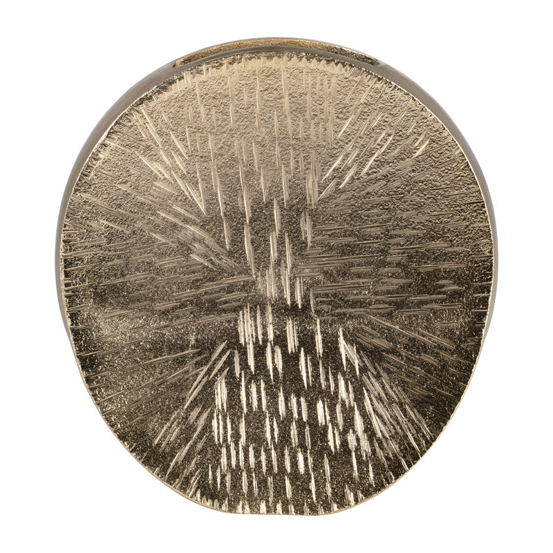 Glam Sculptural Metal Aluminum Vase with Etched Textured Surface and Unique Artistic Form for Contemporary Decorative Accent.