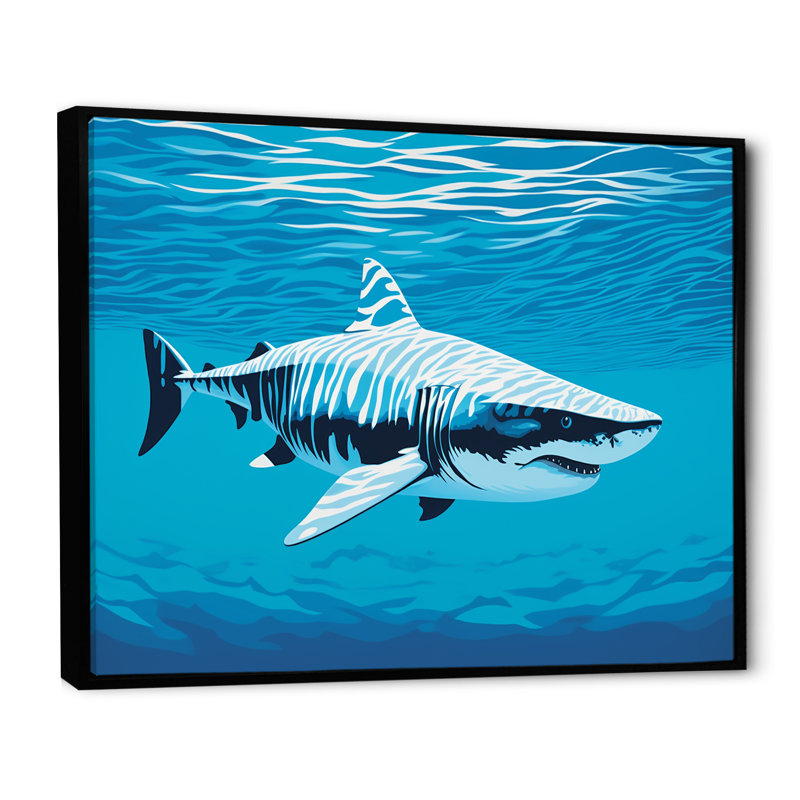 " Tiger Shark Territory ", 16" H x 32" W x 1" D, Black Floater Framed