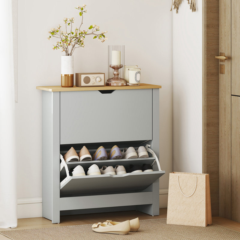 12 Pair Shoe Storage Cabinet, Light Grey
