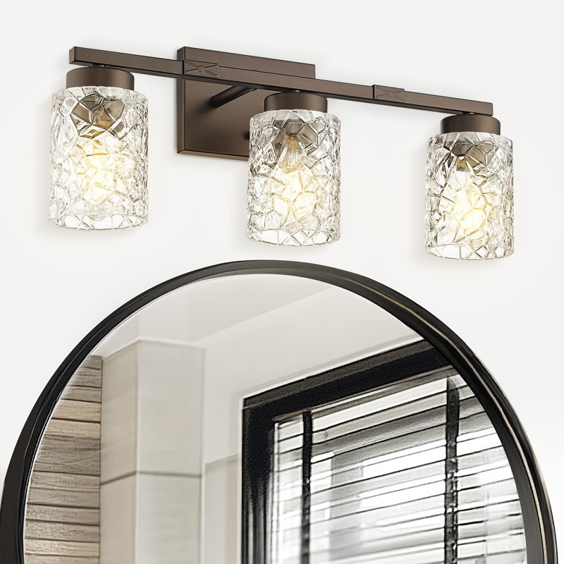 Luminaire de salle de bain à intensité variable, géométrique craquelé, H 9 po x l 22 po x P 6,80 po, Bronze huilé, bronze, 3