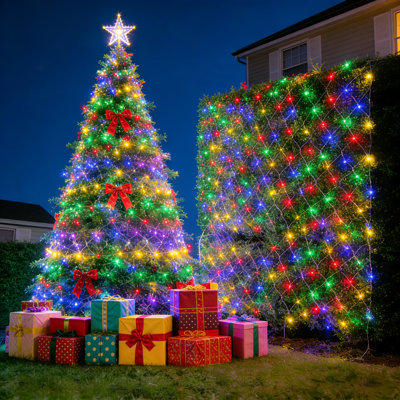 Christmas Net Lights Outdoor 360 Led 12ftx5ft Multicolored Christmas Bush Mesh Lights Connectable Waterproof String Light 8 Modes For Decorations Indoor Xmas Tree Bushes Garden Decor Party