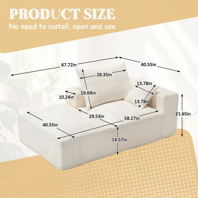 67.72" W Boucle Sofa, Beige Fabric